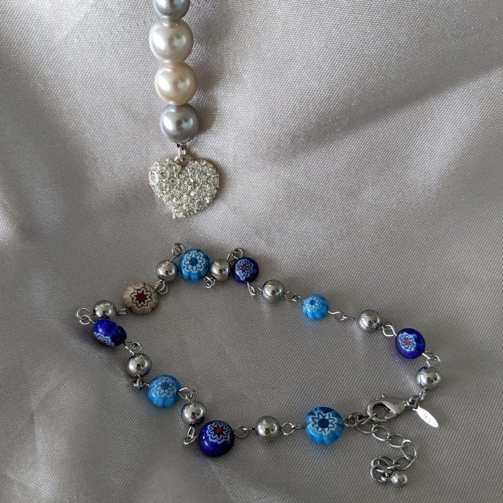 Avon faux pearl Heart Necklace and anklet chain